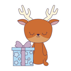 cute reindeer animal with gift box
