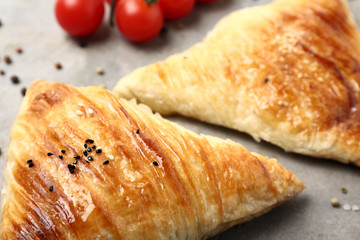 Delicious samosas on table, closeup