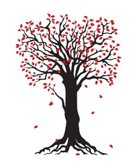 Fototapeta na wymiar Black silhouette tree with red leaves