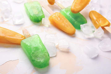 Tasty ice cream on light background