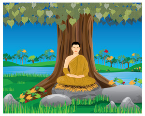 Obraz na płótnie Canvas the monk meditation under tree in forest vector design