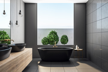 Contemporary bathroom interior with plants
