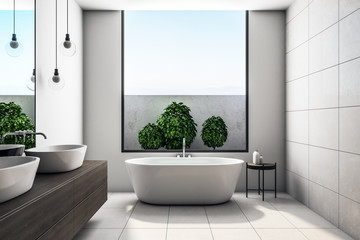 Fototapeta na wymiar Modern bathroom interior with plants