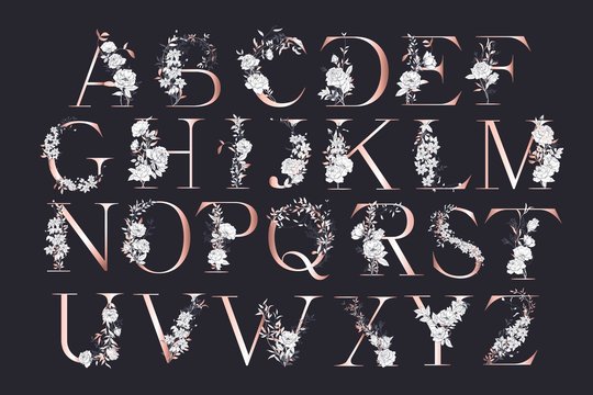 Wedding alphabet. Initials with botanical elements. Monogram arrangement. Floral letter design.