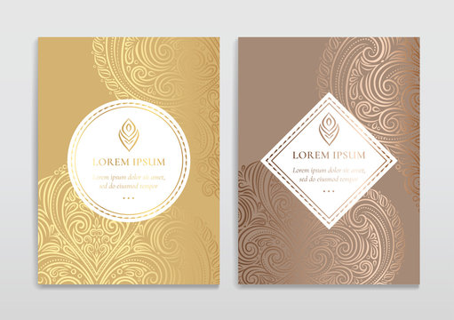 Golden vintage greeting card design. Luxury vector ornament template. Great for invitation, flyer, menu, brochure, postcard, background, wallpaper, decoration, packaging or any desired idea.