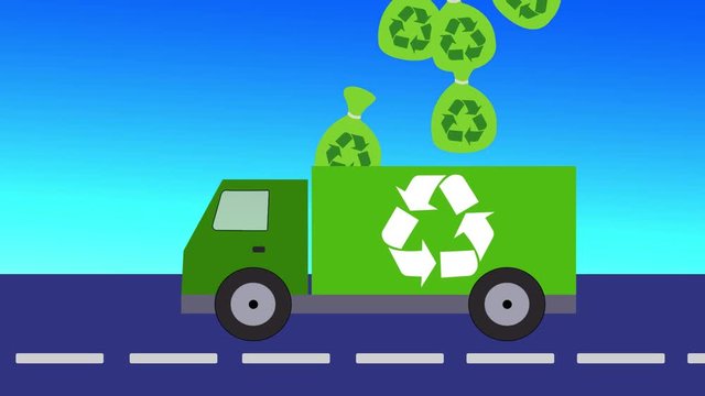 Animation with a waste truck for recycling