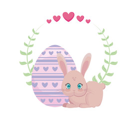 cute rabbit with egg of easter and crown leafs
