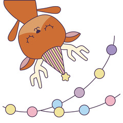 cute reindeer with hat party and garlands