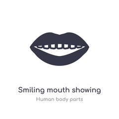 smiling mouth showing teeth outline icon. isolated line vector illustration from human body parts collection. editable thin stroke smiling mouth showing teeth icon on white background