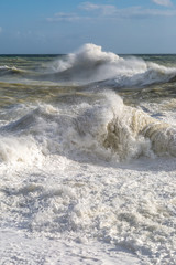Rough sea during high winds, at Newhaven in Sussex
