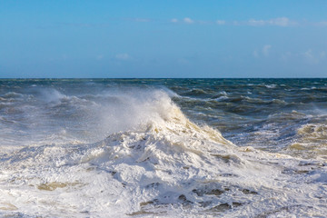 Rough sea during high winds, at Newhaven in Sussex