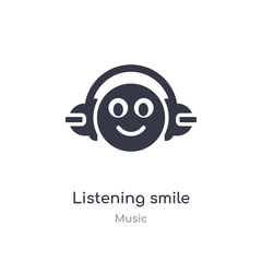 listening smile outline icon. isolated line vector illustration from music collection. editable thin stroke listening smile icon on white background