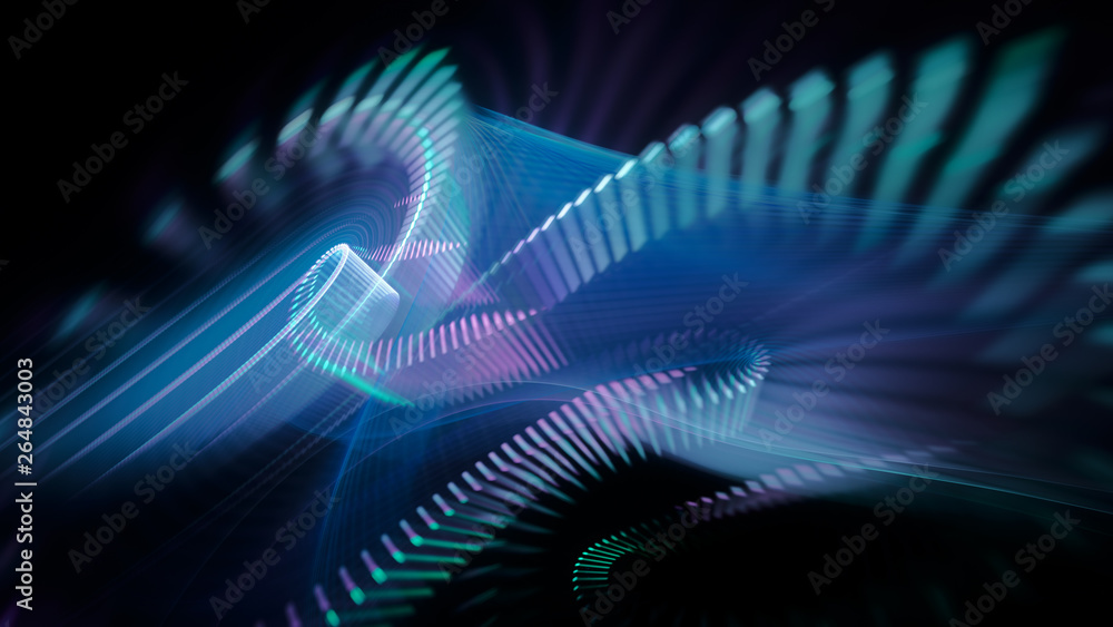 Fototapete Abstract background. 3d illustration. Fractal graphics composition of dots, waves and rays of light.