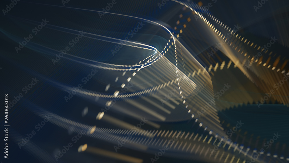 Fototapete Abstract background. 3d illustration. Fractal graphics composition of dots, waves and rays of light.