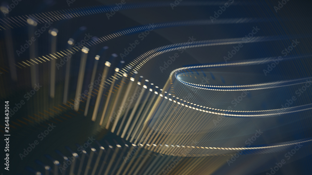 Fototapete Abstract background. 3d illustration. Fractal graphics composition of dots, waves and rays of light.