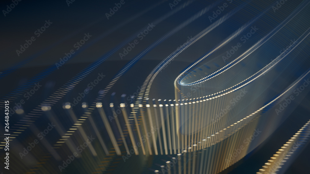 Fototapete Abstract background. 3d illustration. Fractal graphics composition of dots, waves and rays of light.