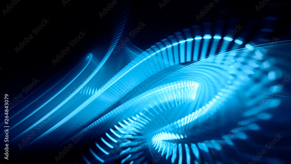 Fototapete Abstract background. 3d illustration. Fractal graphics composition of dots, waves and rays of light.