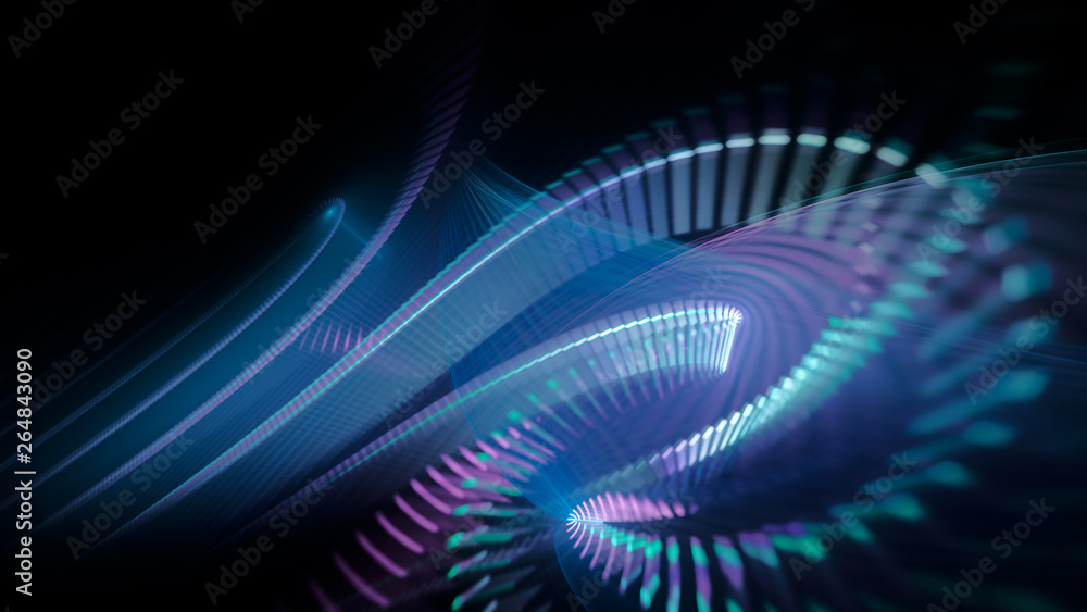 Fototapete Abstract background. 3d illustration. Fractal graphics composition of dots, waves and rays of light.