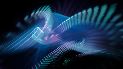 Abstract background. 3d illustration. Fractal graphics composition of dots, waves and rays of light.
