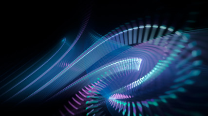 Abstract background. 3d illustration. Fractal graphics composition of dots, waves and rays of light.