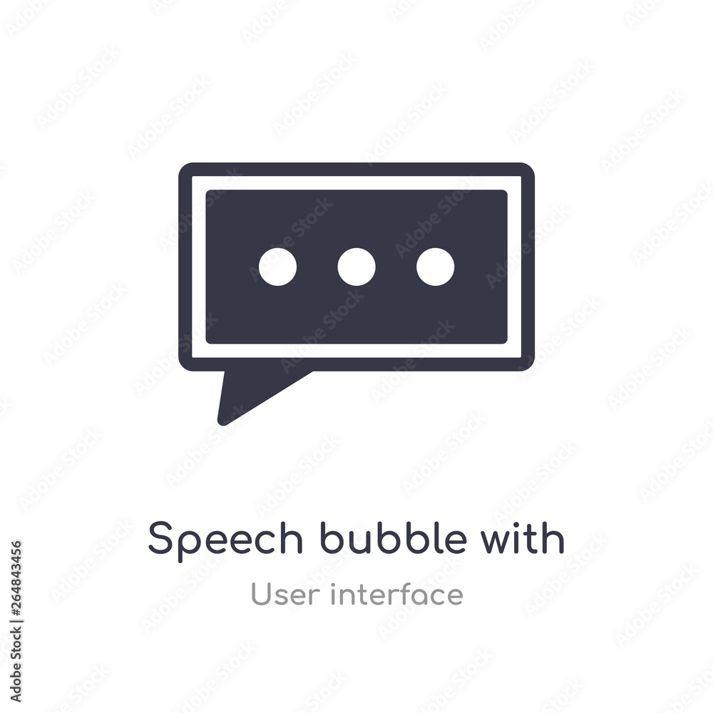 Poster speech bubble with three dots inside outline icon. isolated line vector illustration from user inter