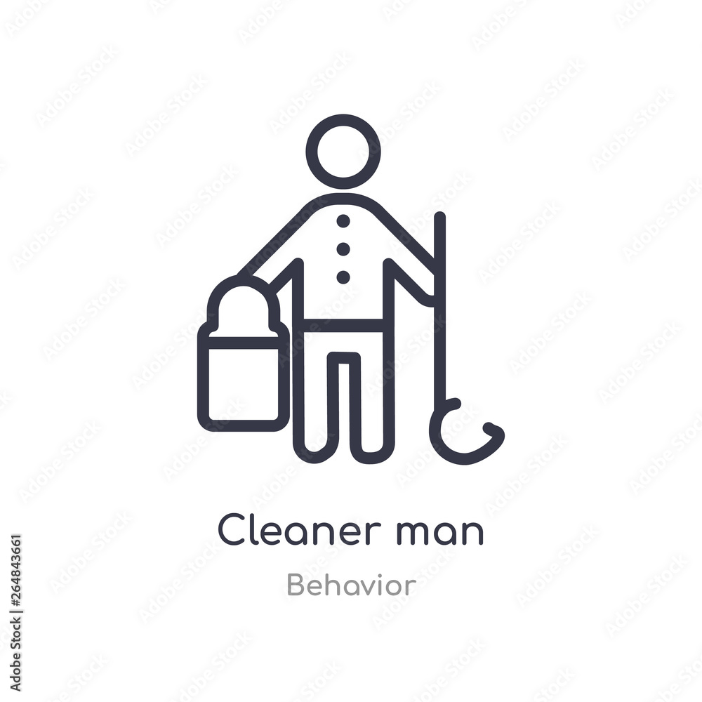 Poster cleaner man outline icon. isolated line vector illustration from behavior collection. editable thin 