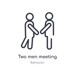 Fototapeta premium two men meeting outline icon. isolated line vector illustration from behavior collection. editable thin stroke two men meeting icon on white background