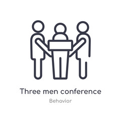 three men conference outline icon. isolated line vector illustration from behavior collection. editable thin stroke three men conference icon on white background