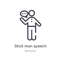 stick man speech outline icon. isolated line vector illustration from behavior collection. editable thin stroke stick man speech icon on white background