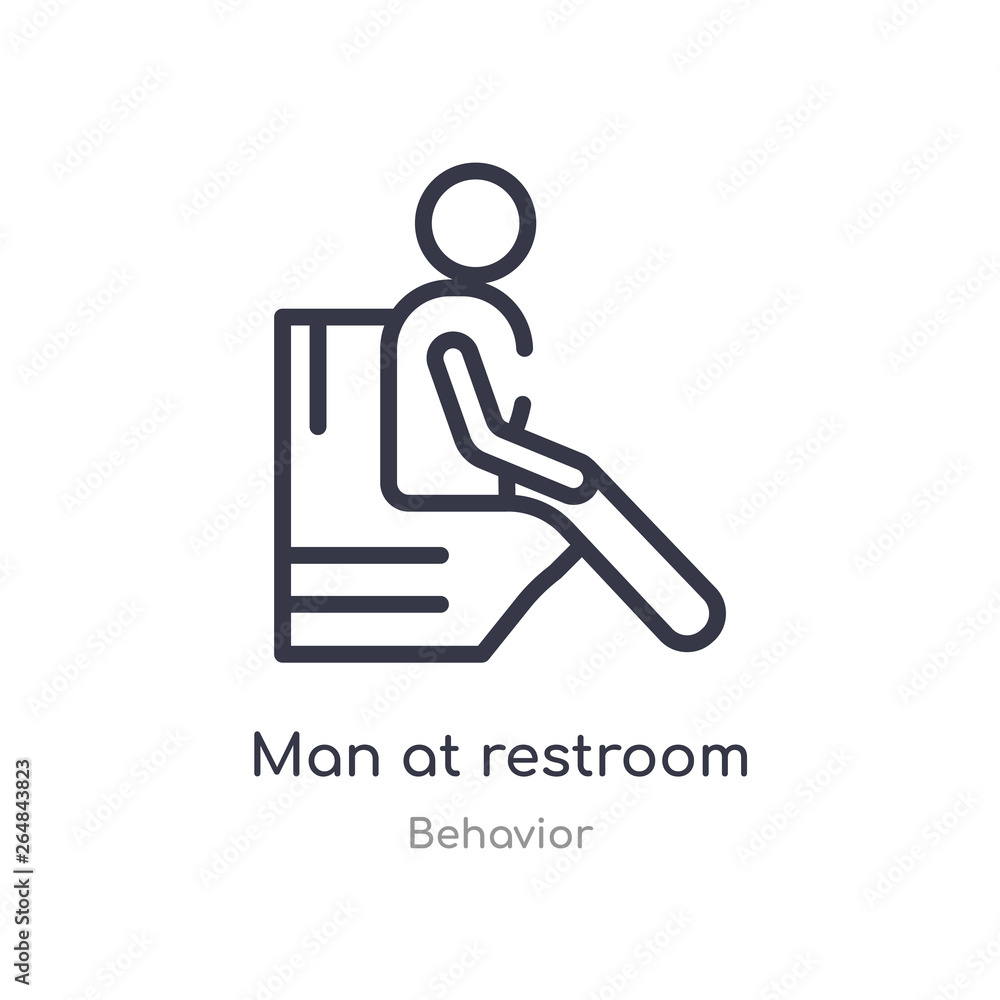 Poster man at restroom outline icon. isolated line vector illustration from behavior collection. editable t