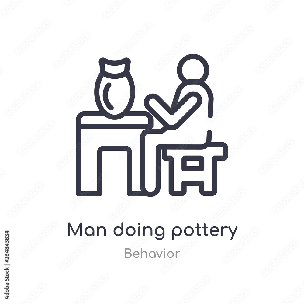 Poster man doing pottery outline icon. isolated line vector illustration from behavior collection. editable