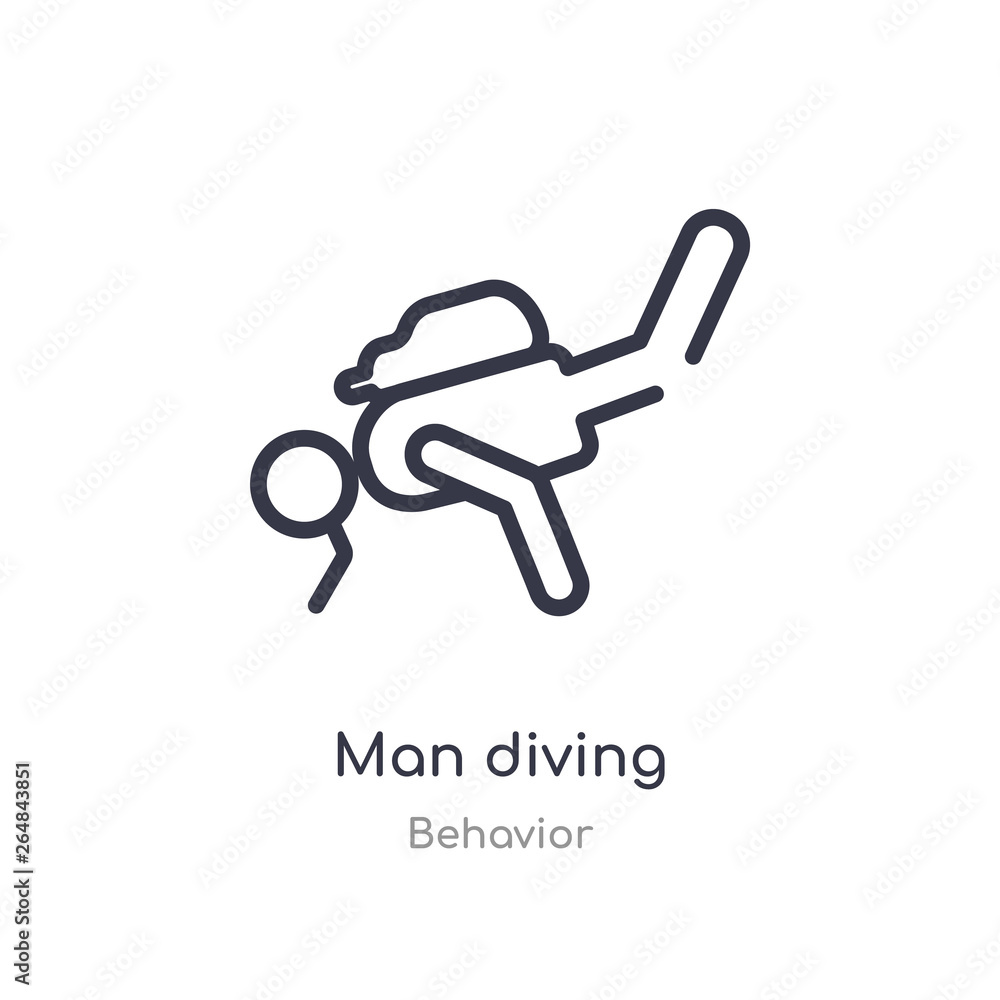 Poster man diving outline icon. isolated line vector illustration from behavior collection. editable thin s