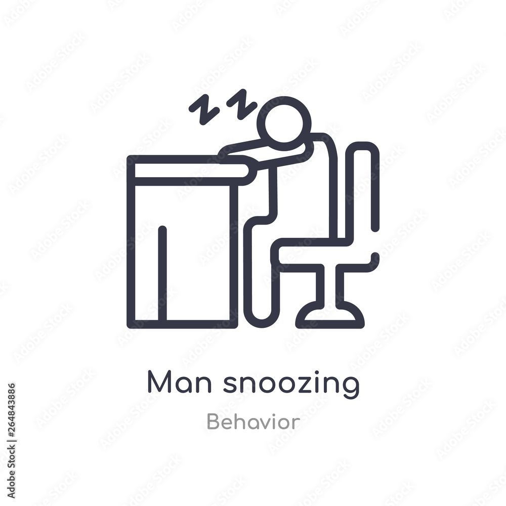 Poster man snoozing outline icon. isolated line vector illustration from behavior collection. editable thin