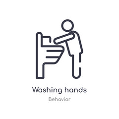washing hands outline icon. isolated line vector illustration from behavior collection. editable thin stroke washing hands icon on white background