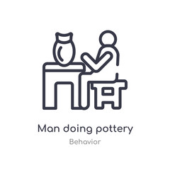 Naklejka premium man doing pottery outline icon. isolated line vector illustration from behavior collection. editable thin stroke man doing pottery icon on white background