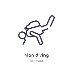 man diving outline icon. isolated line vector illustration from behavior collection. editable thin stroke man diving icon on white background