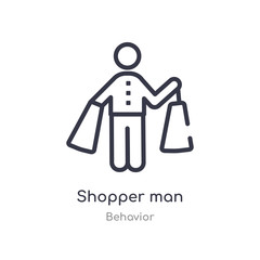 shopper man outline icon. isolated line vector illustration from behavior collection. editable thin stroke shopper man icon on white background