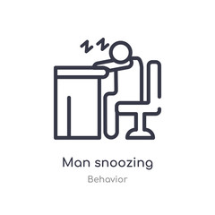 man snoozing outline icon. isolated line vector illustration from behavior collection. editable thin stroke man snoozing icon on white background
