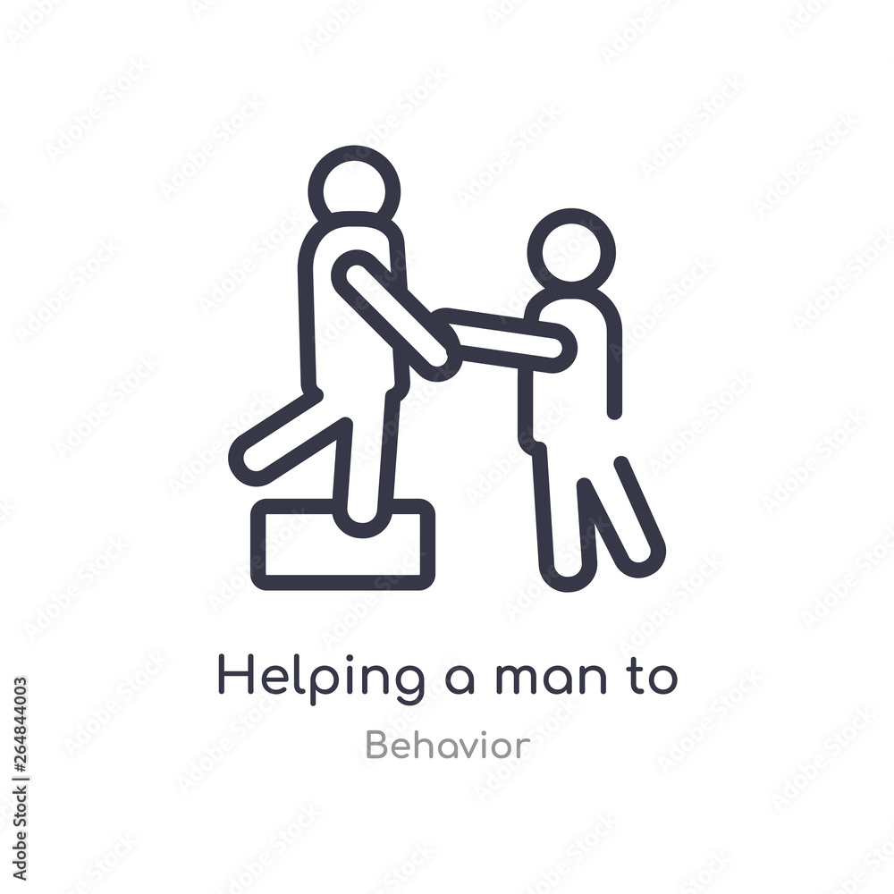 Poster helping a man to climb outline icon. isolated line vector illustration from behavior collection. edi