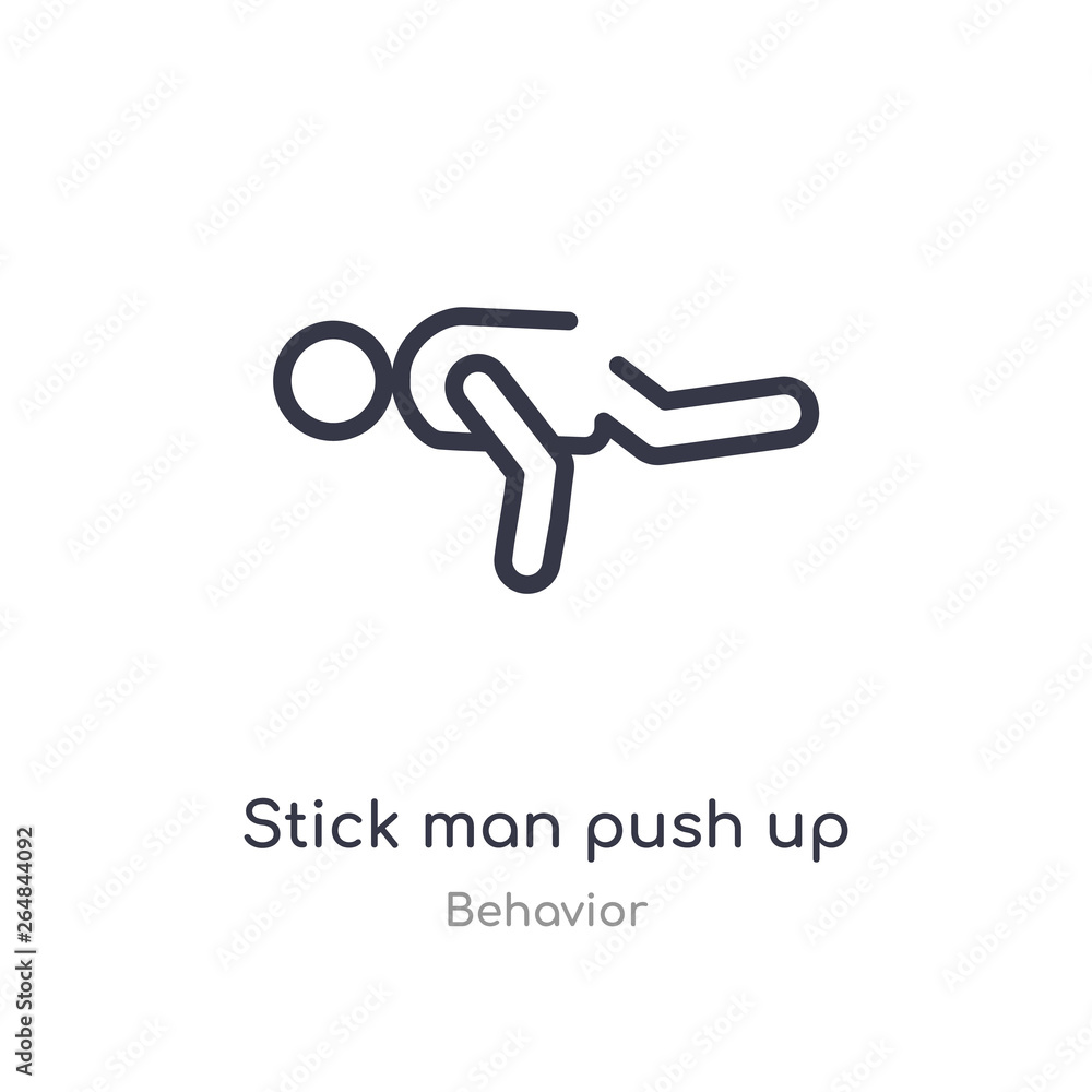 Poster stick man push up outline icon. isolated line vector illustration from behavior collection. editable