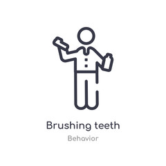 brushing teeth outline icon. isolated line vector illustration from behavior collection. editable thin stroke brushing teeth icon on white background