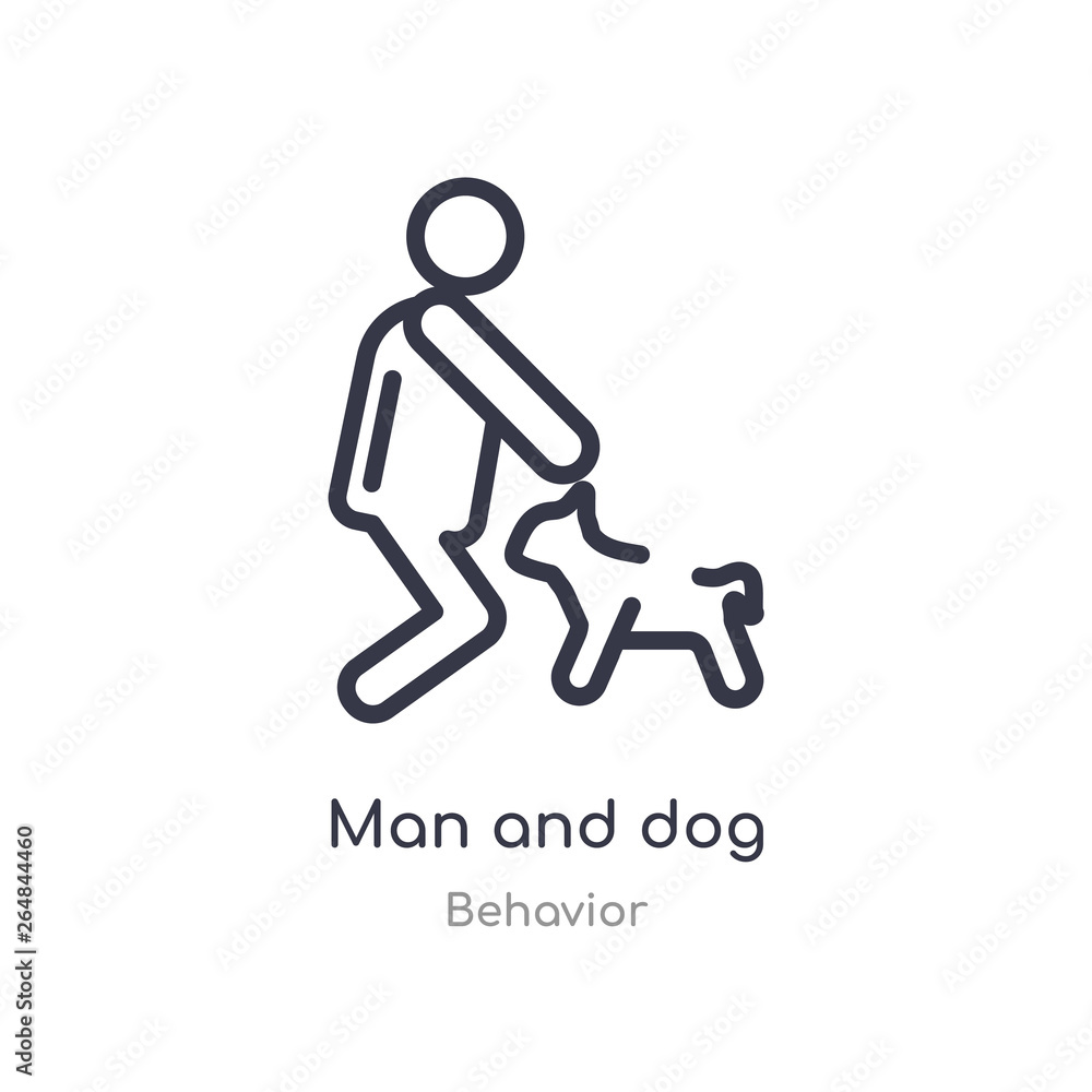 Poster man and dog outline icon. isolated line vector illustration from behavior collection. editable thin 