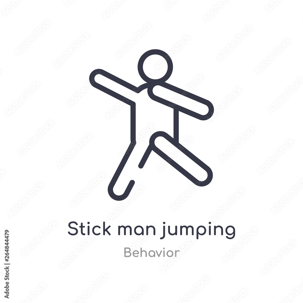 Poster stick man jumping outline icon. isolated line vector illustration from behavior collection. editable