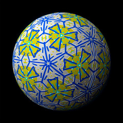 Artfully designed and colorful ball, 3D illustration on black background