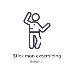 stick man excersicing outline icon. isolated line vector illustration from behavior collection. editable thin stroke stick man excersicing icon on white background