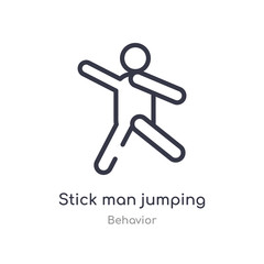 stick man jumping outline icon. isolated line vector illustration from behavior collection. editable thin stroke stick man jumping icon on white background