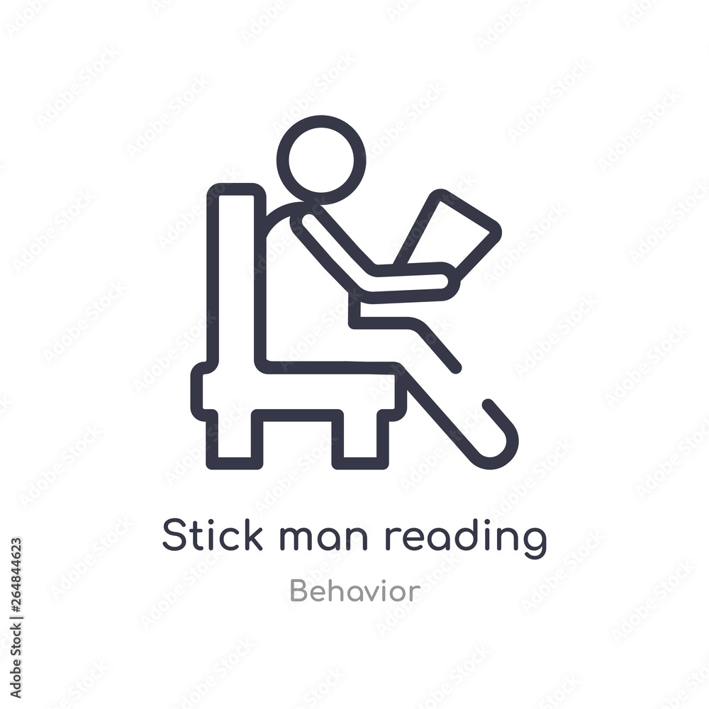 Aufkleber stick man reading outline icon. isolated line vector illustration from behavior collection. editable