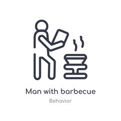 man with barbecue outline icon. isolated line vector illustration from behavior collection. editable thin stroke man with barbecue icon on white background
