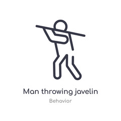 man throwing javelin outline icon. isolated line vector illustration from behavior collection. editable thin stroke man throwing javelin icon on white background