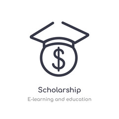 scholarship outline icon. isolated line vector illustration from e-learning and education collection. editable thin stroke scholarship icon on white background